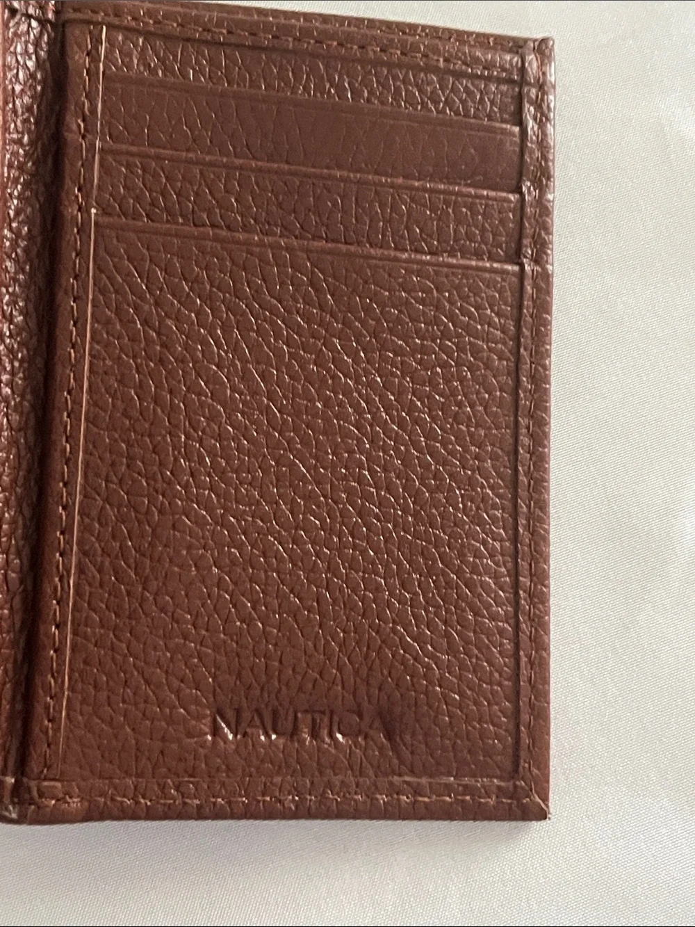 Nautica Brown Leather Trifold Card Holder with Green  Accent